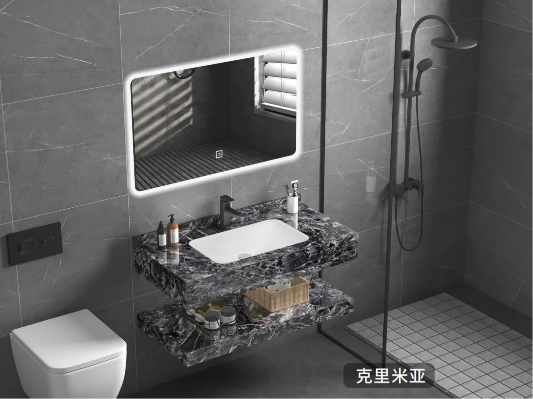 New Design Manufacturer OEM Style LED Mirror Bathroom Furniture Cabinet Vanities Furniture with Rock Plate Basin