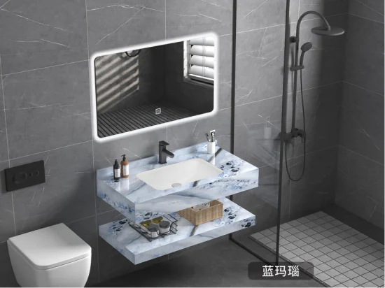 Nouveau fabricant de conception OEM Style LED Miroir Meubles de salle de bains Cabinet Vanités Meubles avec bassin de plaque de roche