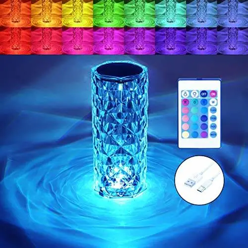 Lampe de table de nuit en cristal à LED rechargeable Helius 16 couleurs changeantes RVB